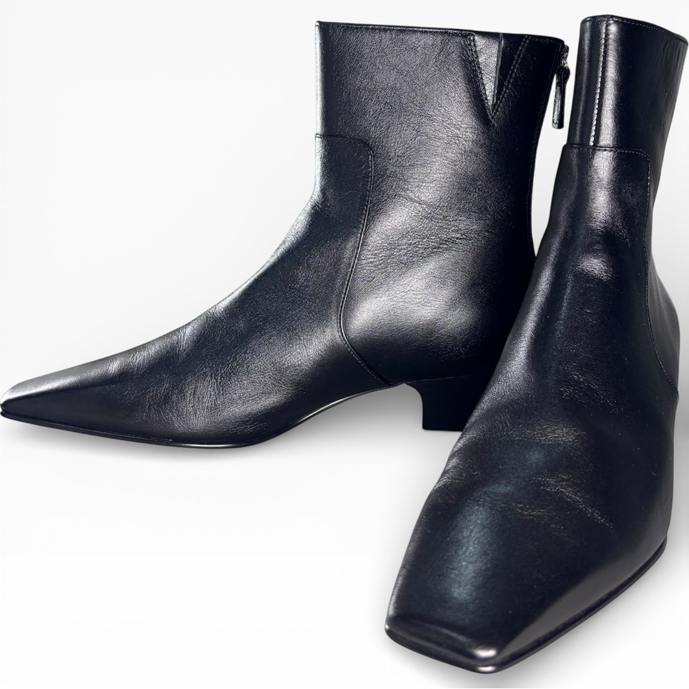 Madewell Laurel Bootie Leather Square Toe Kitten Heel Black Ankle Boot